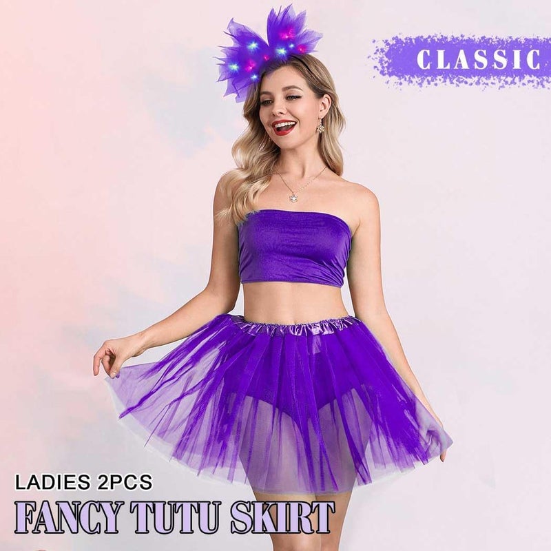 TWINKLEDE Women Tutu Skirt with Led Headband Classic 4 Layered Tutus Christmas Costume Skirts for Adult - Image 2